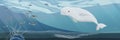 Realistic Northern underwater landscape. Large beluga whale or white whale. Beluga, melonhead, or sea canary